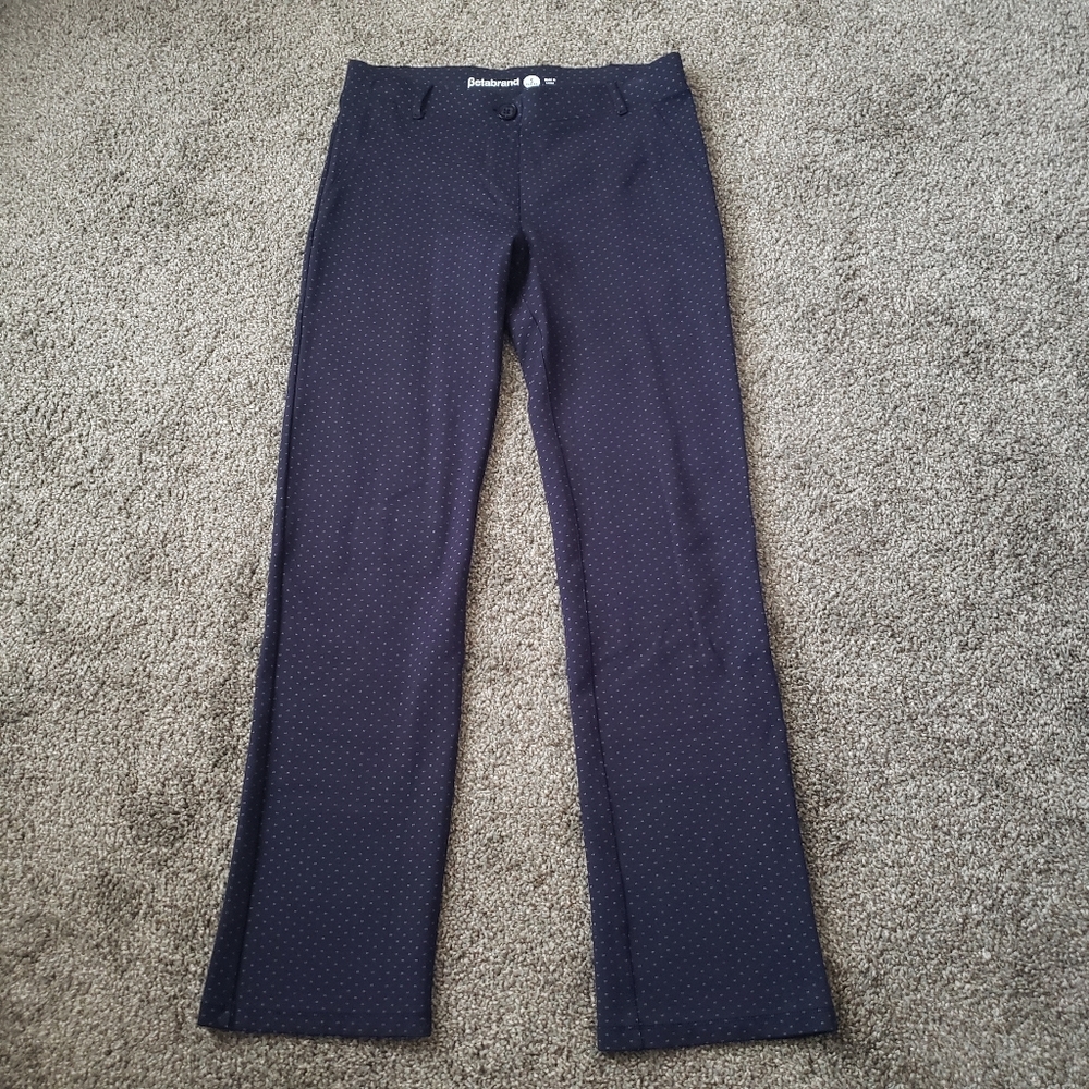 Betabrand stretchy dress/yoga pants, navy blue print, size small petite.